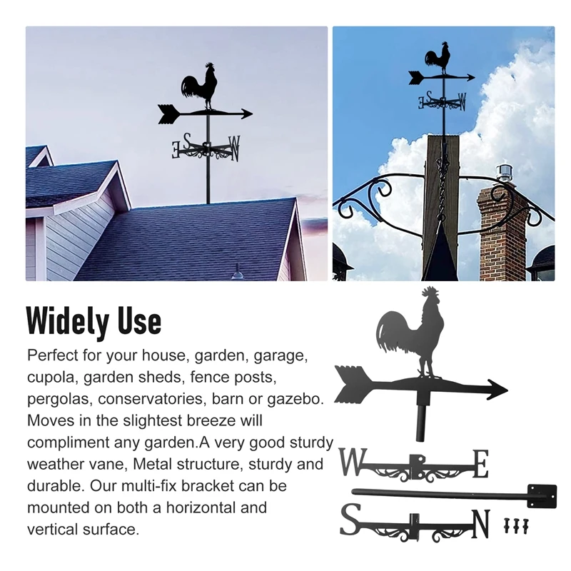 Weathervane With Animal Chickens Garden Stake Weather Vane Wind Direction Indicator Rooster Cockerel Ornament Art Craft