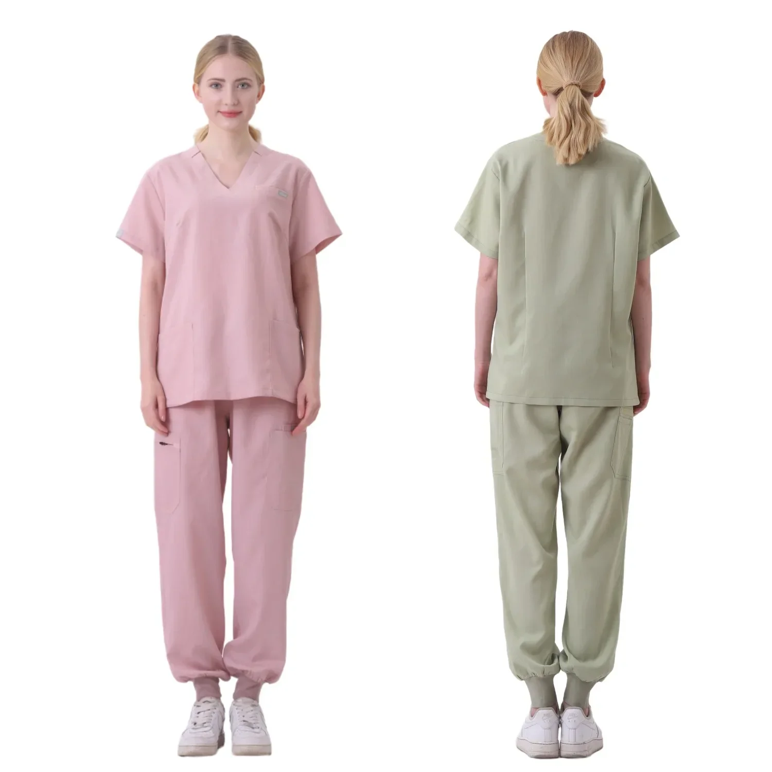 Hospital Doctor Nursing Uniform Women Wholesale Casual Short Sleeved V-neck Jogger Suits Nurse Pharmacy Working Medical Uniforms