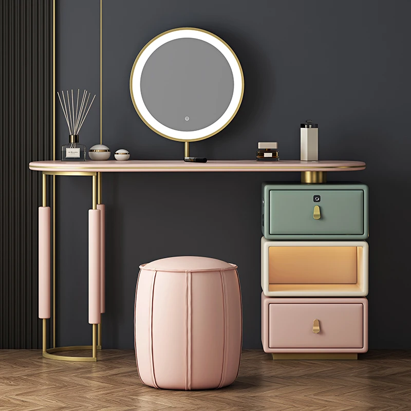 Lock Mirror Storage Vanity Table Bluetooth Charging Light Girl Bedroom Vanity Makeup Desk Chair Penteadeira Bedroom Furniture