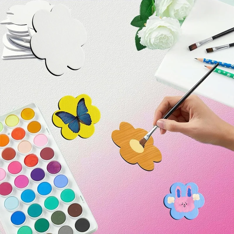 15Pcs Canvasboards Forpainting Magnetic Canvases Boards DIY Decorative Magnets Painting Crafts Gifts(3In,Flower Shape)