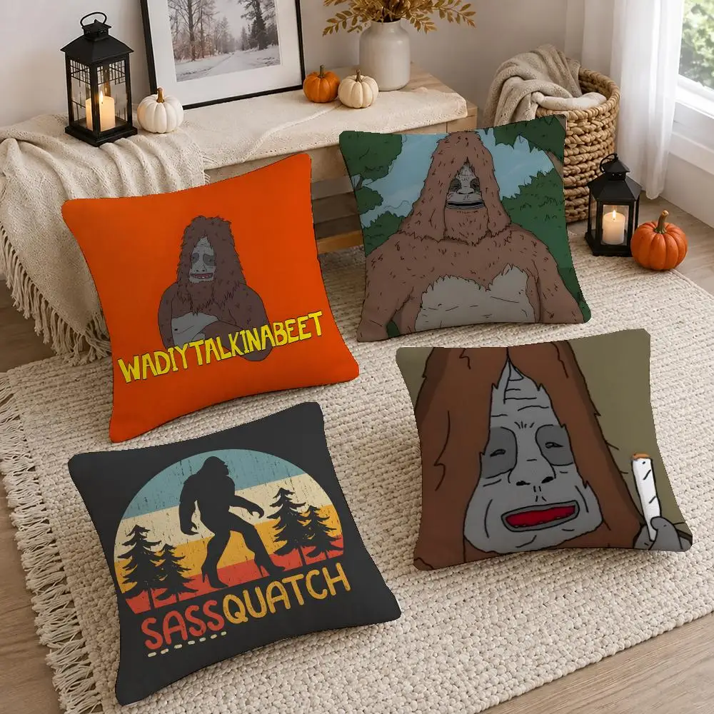 Cool Toon Sassy Sasquatch Cushion Cover Short Plush Pillow Cover, Washable Wrinkle-Resistant for Sofa Bedroom Decor Gift