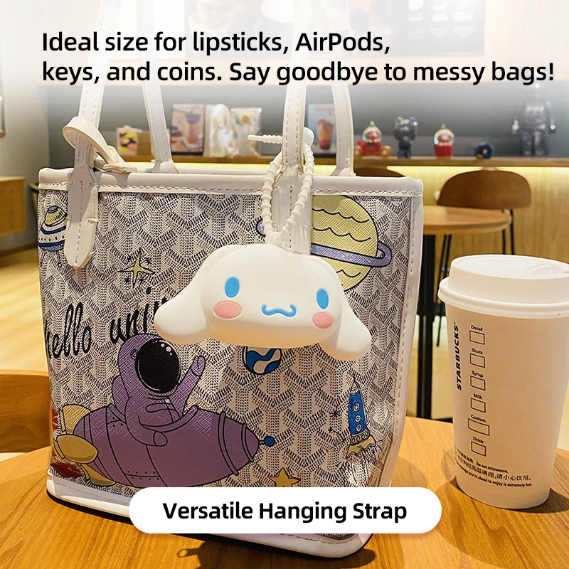 Image 4: Mini porte-monnaie en silicone Sanrio, mignon et kawaii, sac de rangement pour rouge à lèvres, pochette portable pour écouteurs, organisateur de cosmétiques avec sangle