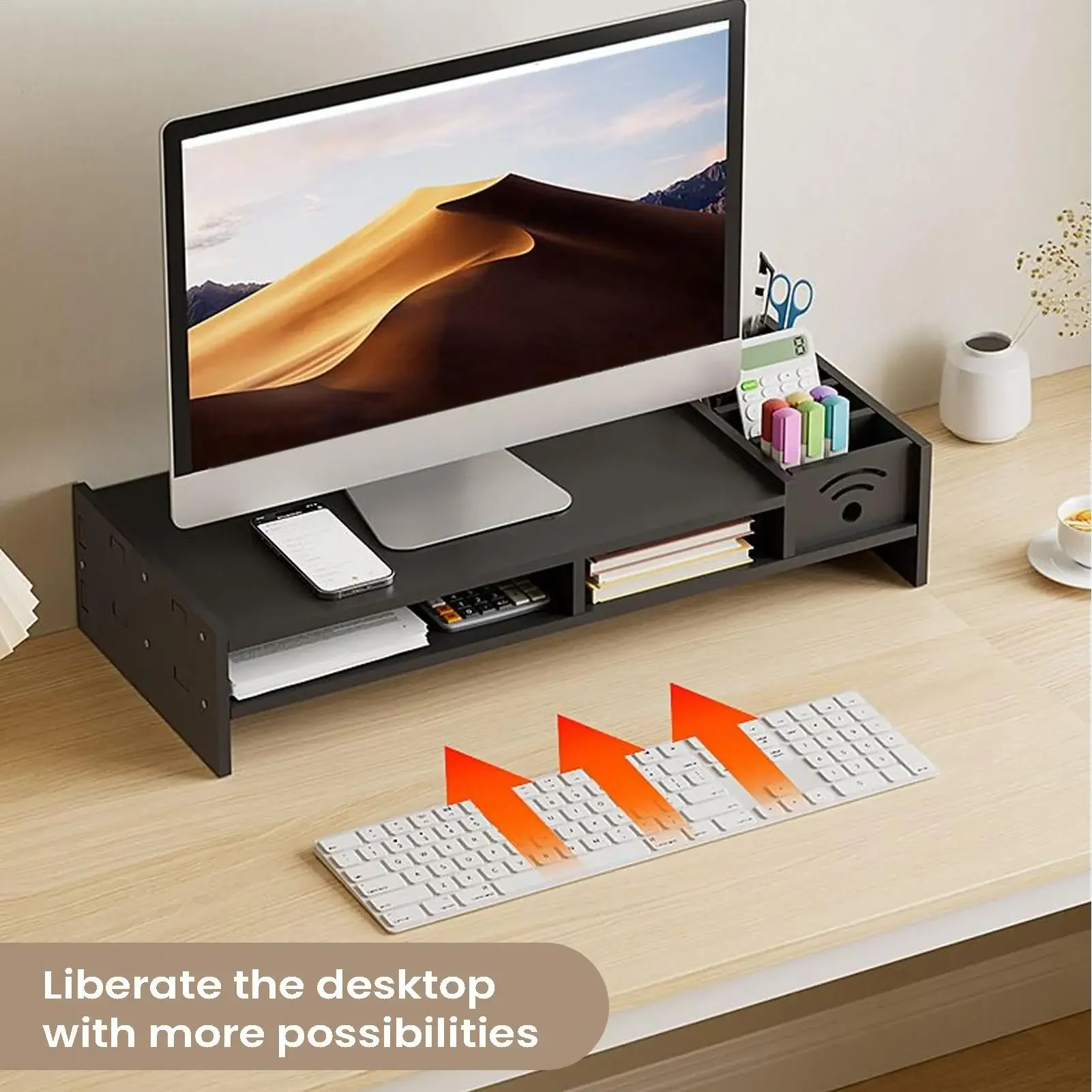 Monitor Stand for Desk 2 Tier Ergonomic Shelf 4.3 Inch Height Monitor Riser Storage Organizer Home Laptop PC TV Work Table Dorm