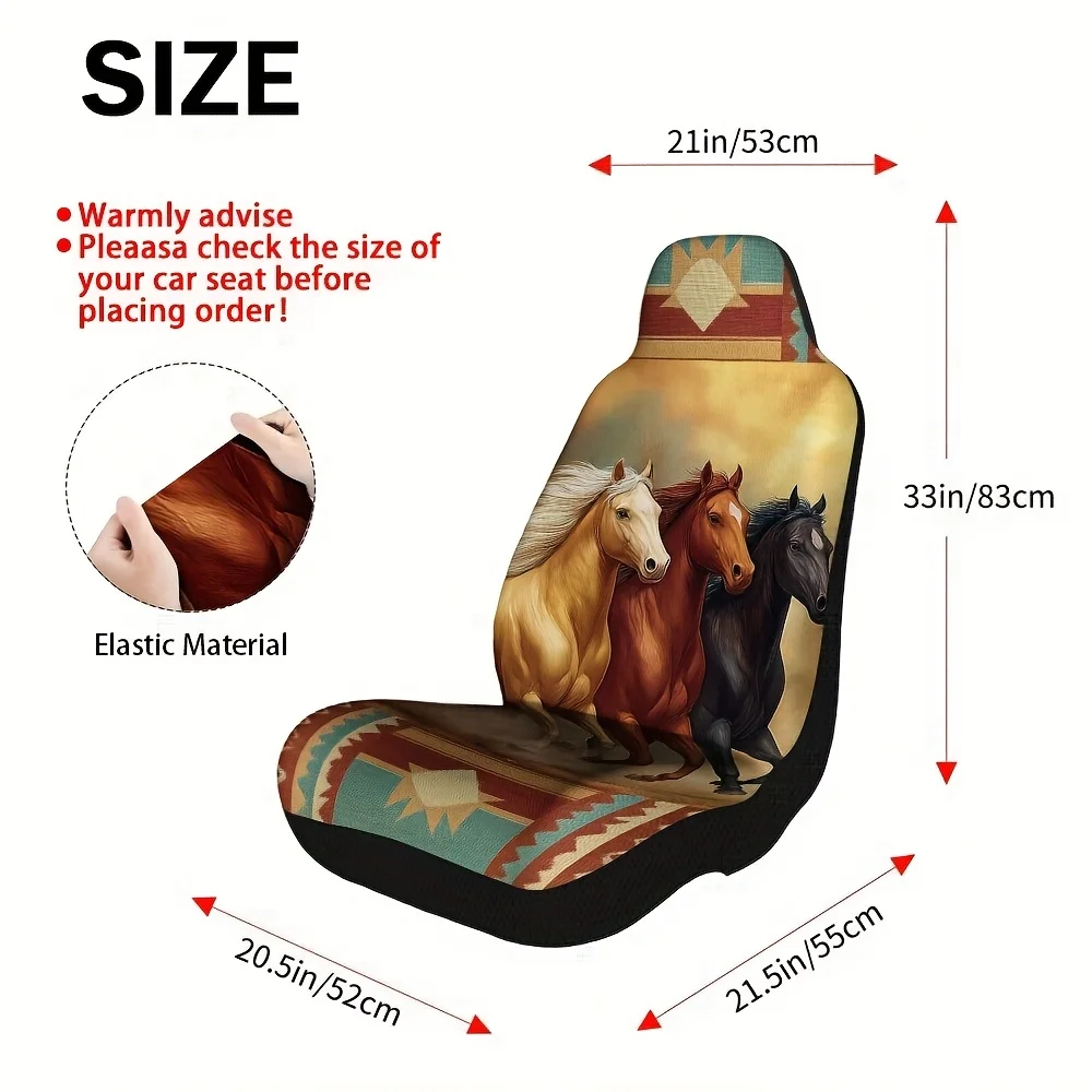 Set Of 2 Galloping Horses Artwork Car Seat Covers – Universal Front Seat Protectors For Vehicles, Suvs & Sedans, Sturdy, Easy To