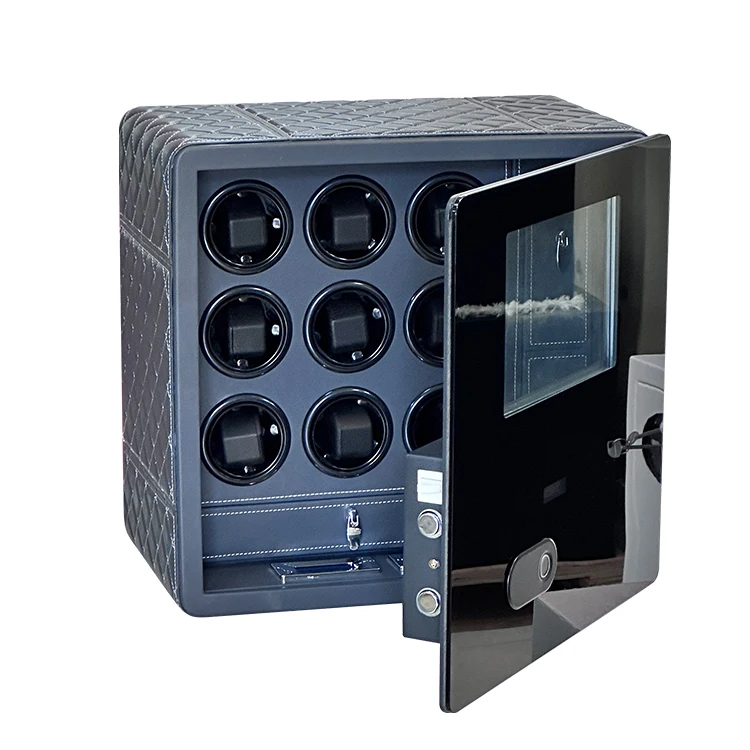 

Safe Black Leather Watch Winder Tempered Glass Digital Fingerprint Combination Lock Deposit Safe Box