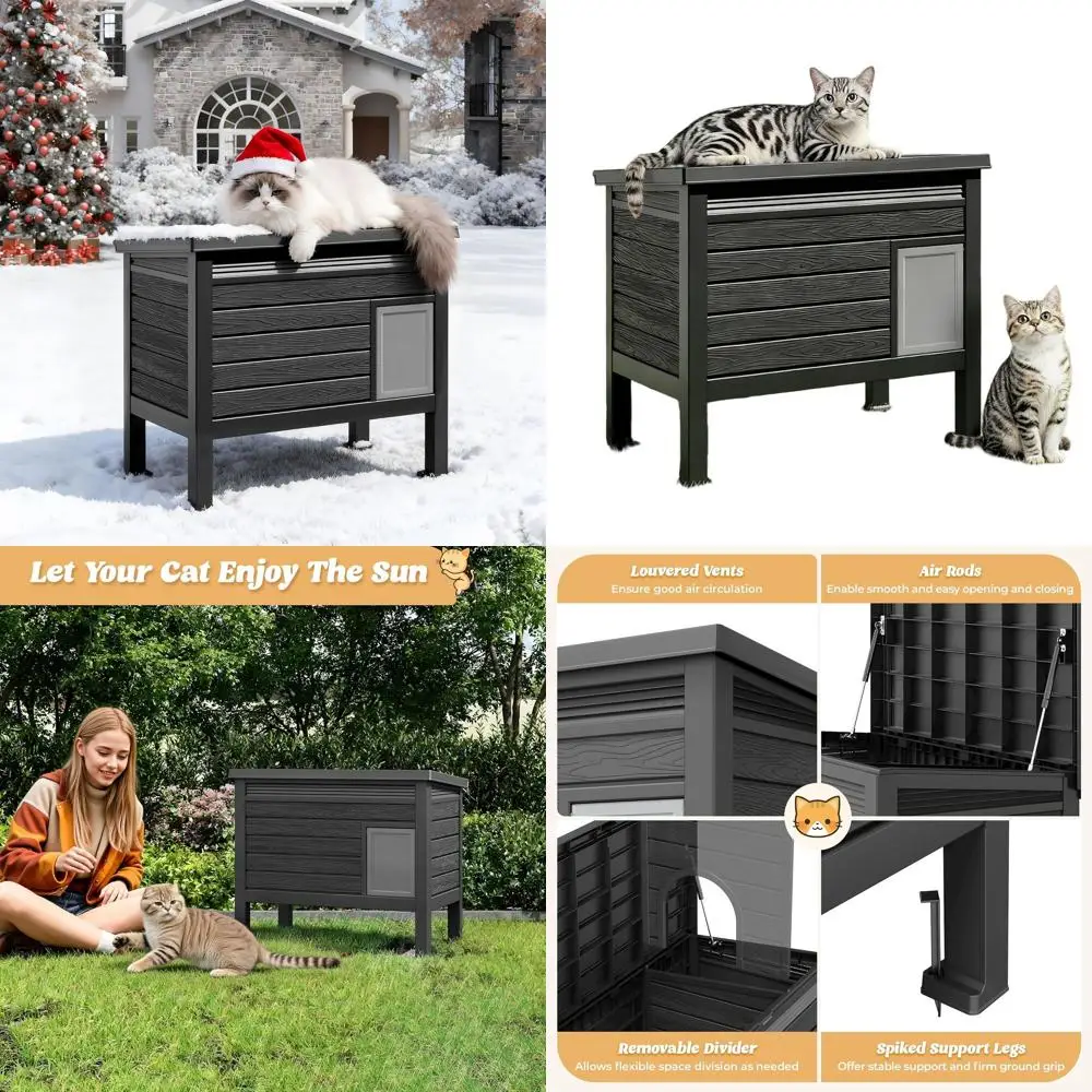 

Всепогодный утепленный уличный домик для кошек с приподнятым полом, для домашних и уличных кошек, подходит для зимы, с удобным и безопасным входом.