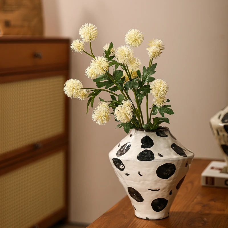 

vase ceramic surprise quiet wind retro advanced black and white dot entrance living room decoration simulation flower