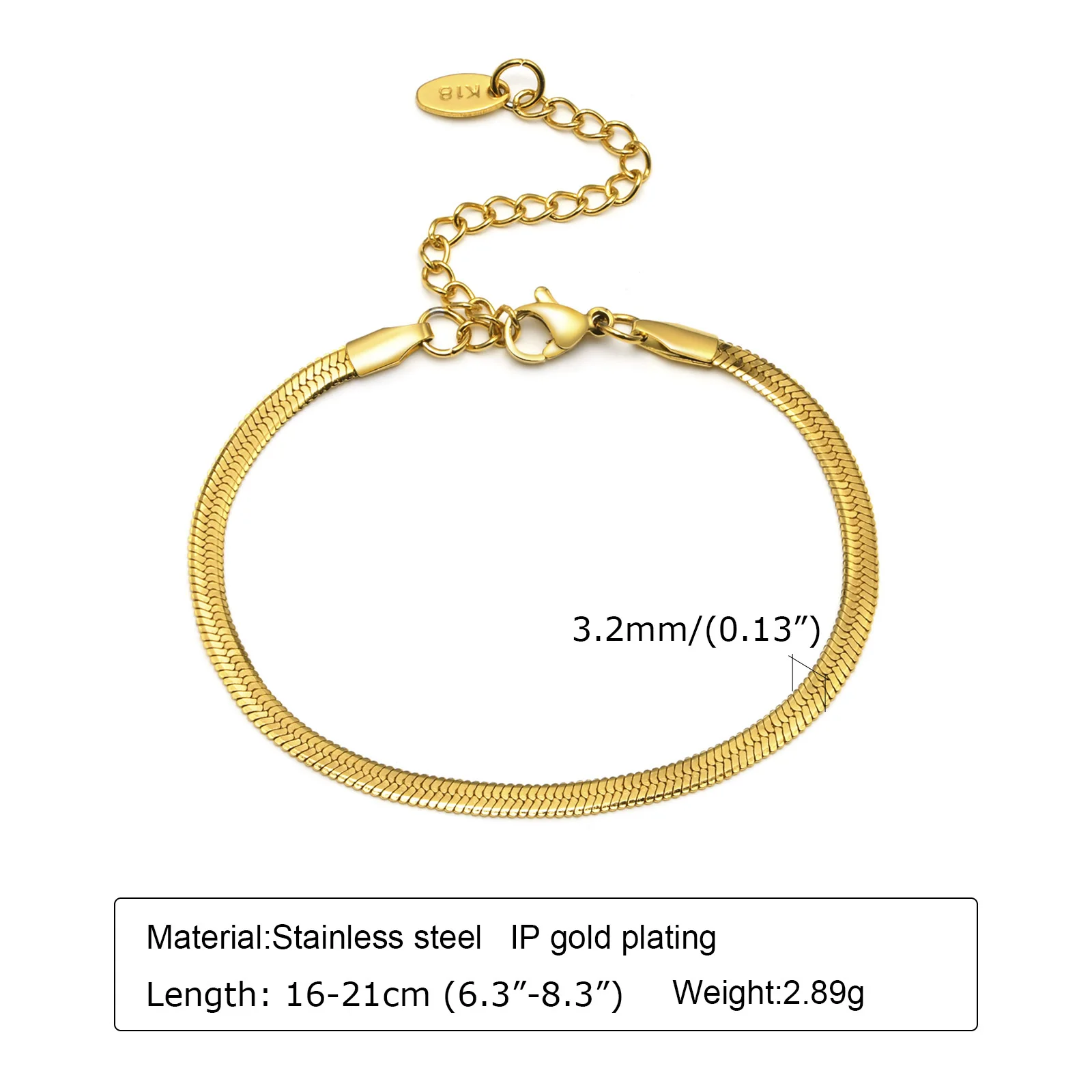 Anlaufbeständiges Edelstahl-Armband, vergoldet, stapelbar für Damen, dünnes Fischgrätenketten-Armband, wasserdichter Schmuck, Geschenk
