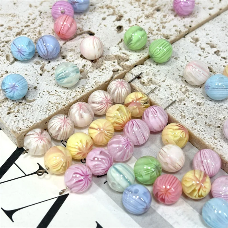 

Newest 100pcs/lot 16mm color pattern print geometry rounds shape resin straight hole beads diy jewelry garment hair accessory