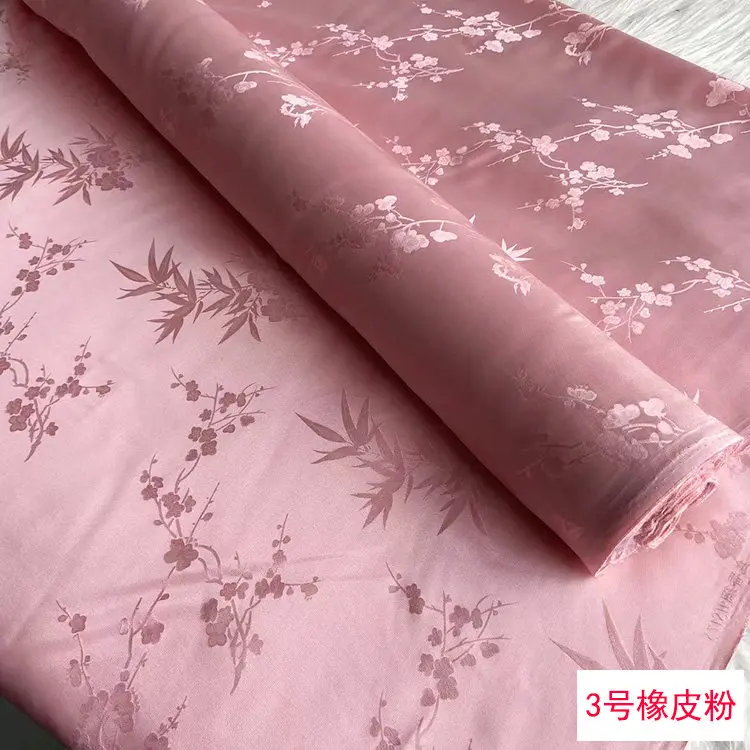 Plum Blossom and Orchid and Bamboo 22 Momme Jacquard Silk Satin Clothing Cheongsam Fabric Silk Jacquard Silk Hanfu Fabric