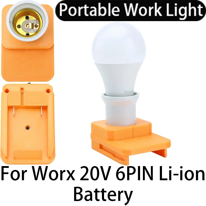 

LED Work Light Portable E27 Bulbs for Worx 6PIN 20V Battery Powered Cordless Lamp Daylight White Non-Dimmable Portable Lantern