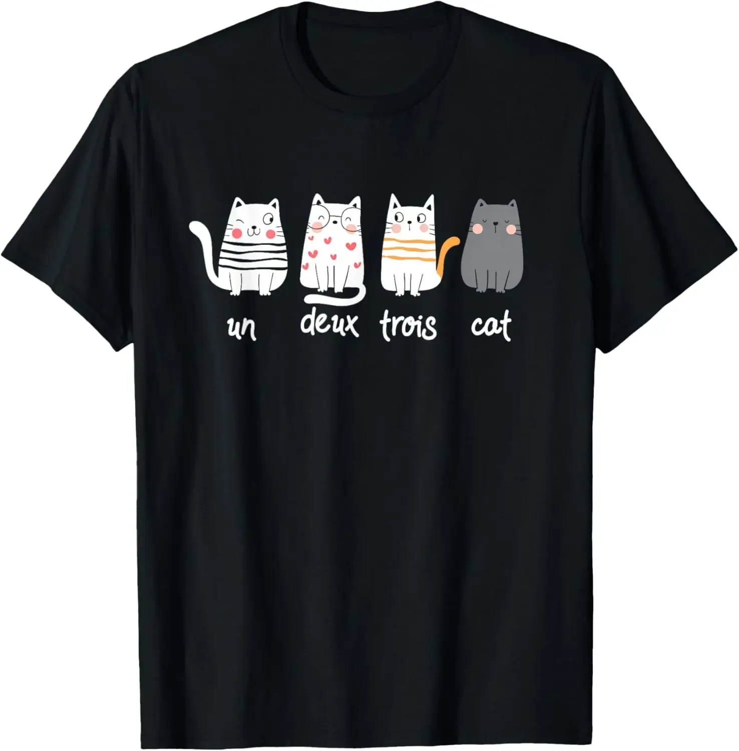 

Un Deux Trois Cat Counting French Count Cute Kitten Graphic Tee Soft Cotton Short Sleeve T-Shirt Unisex