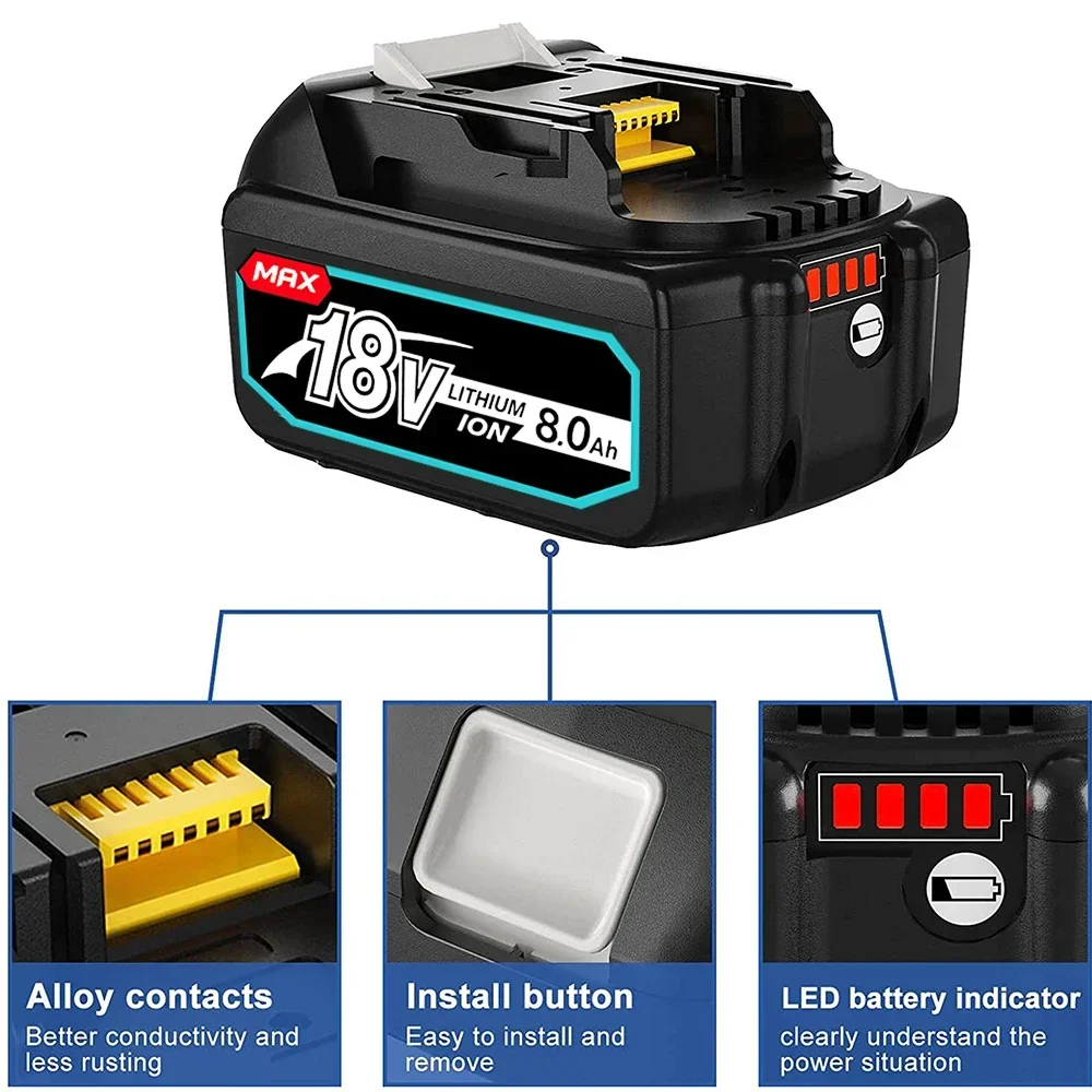 Makita 18V 6.0 8.0Ah Rechargeable Battery For Makita Power Tools with LED Li-ion Replacement LXT BL1860 1850 volt 6000mAh