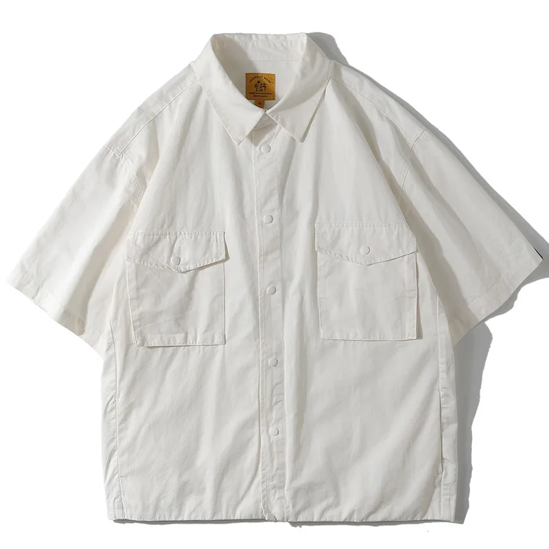 MAQVOB Free Shipping EU US Size Work Style Multi-Pocket Cargo Shirt Unisex Loose Fit Pure Cotton Short Sleeve Casual Shirt