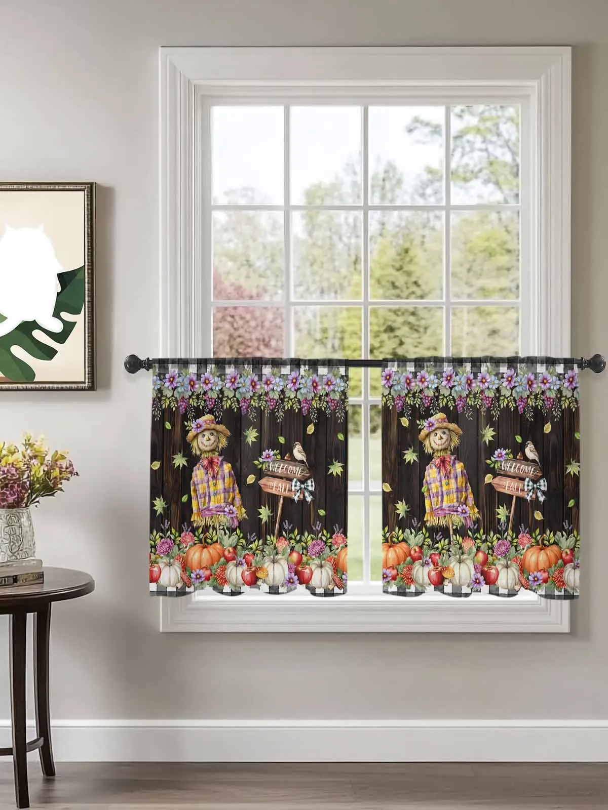 

Brown Wood WELCOME To FALL Tulle Curtains For Bedroom Children Living Room Decor Sheer Curtains