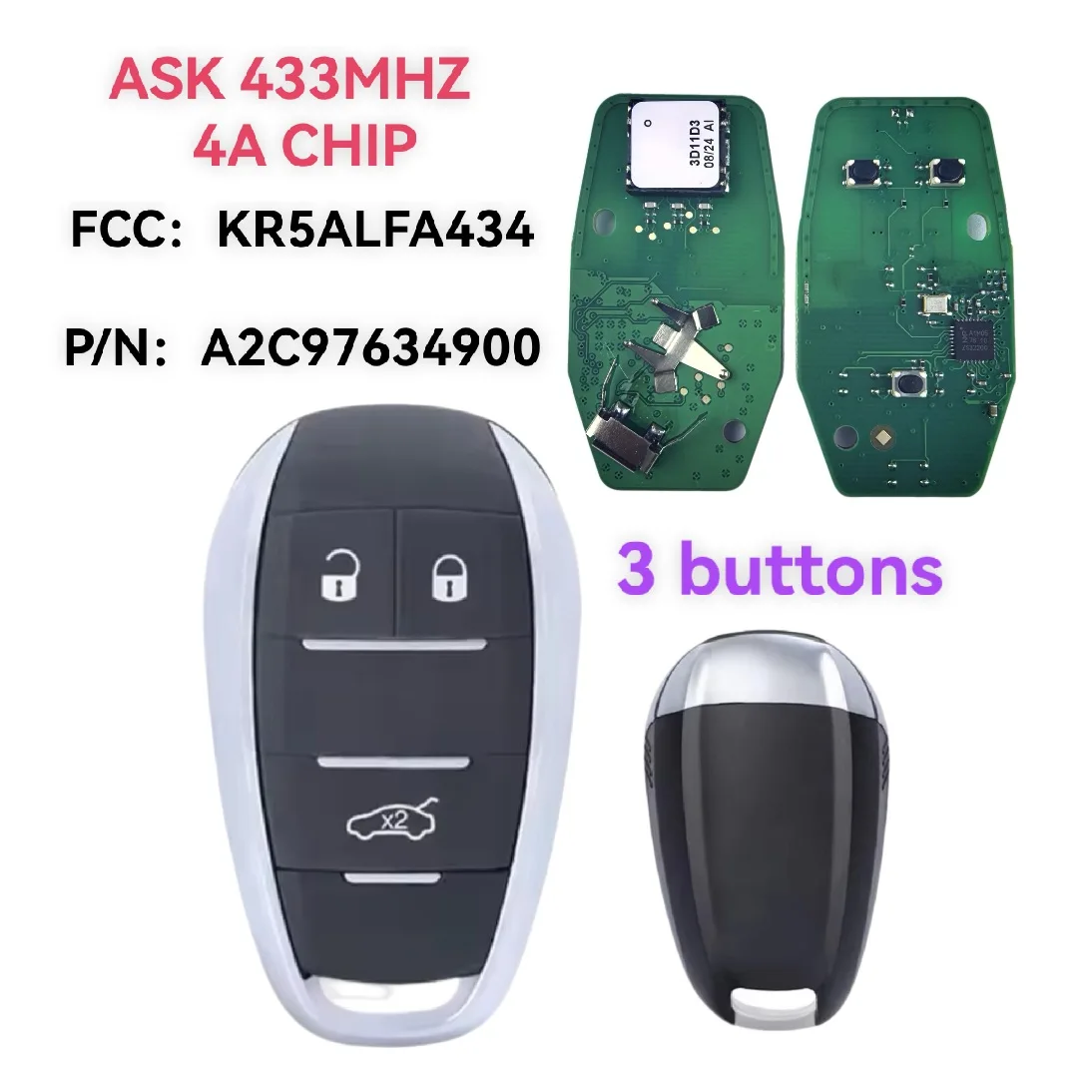 Jingxin 4A Chip A2C97634900 434MHZ Schlüsselloser Smart-Schlüssel 433MHz KR5ALFA434 Für 2015 2017 2019 2020 Alfa Romeo Giulia Stelvio 3/5BT – Detail 8