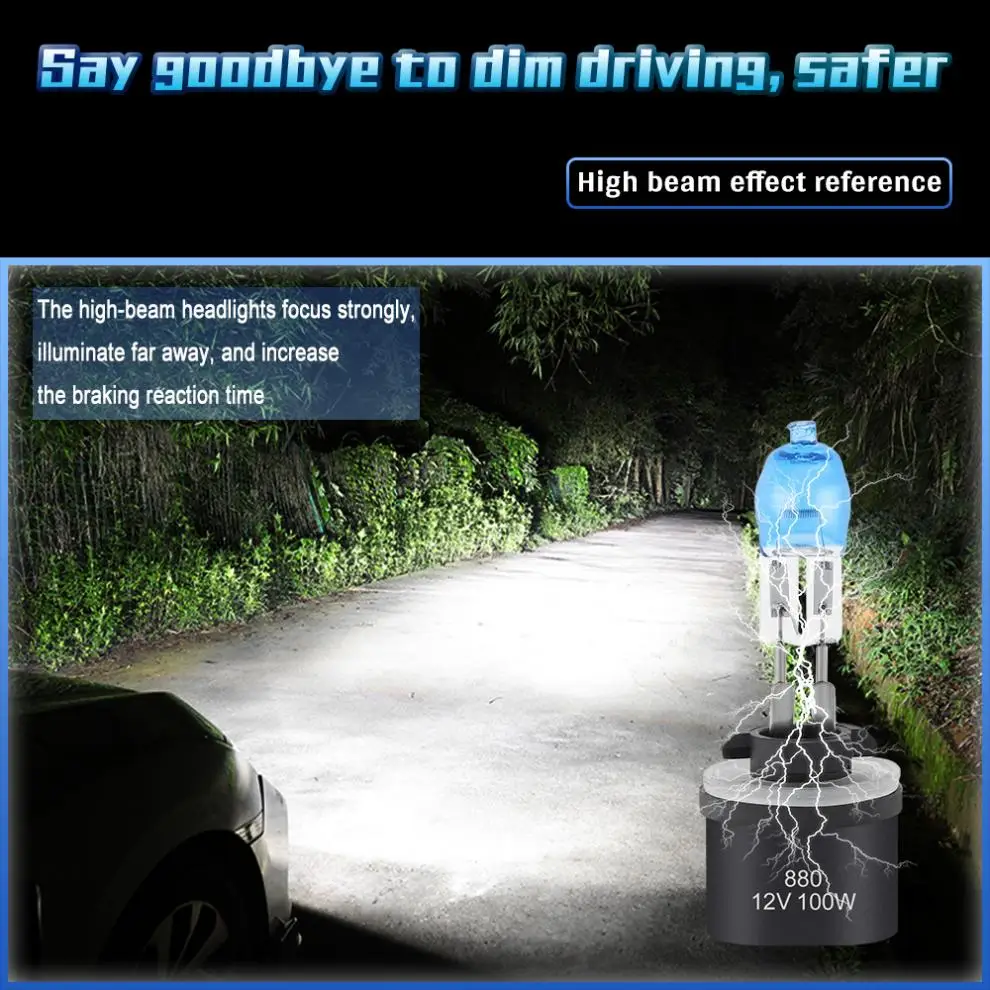 2 قطعة H3/ H7/H9/880/881/9005/9006 100 واط 3000LM 6000 كيلو الضوء الأبيض سيارة HOD مصباح هالوجين السيارات الجبهة العلوي سيارة HOD مصباح هالوجين