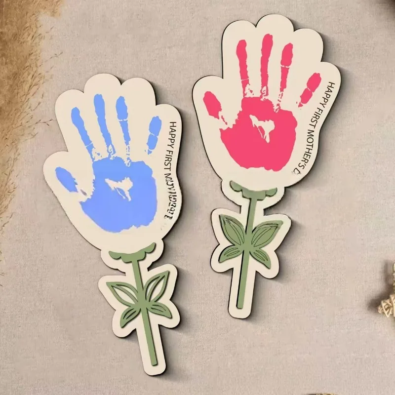 Artistic Wooden Flower Craft Set For Mother Day Hand Painted Decoration Fun Activity Handprints Flower Bouquet