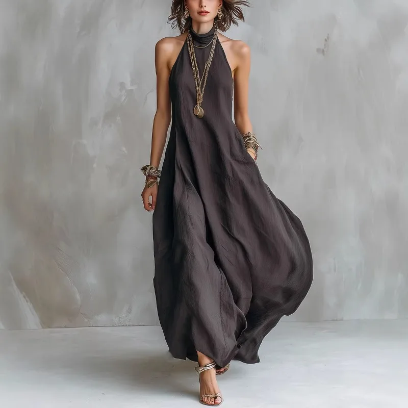Böhmisches Neckholder-Maxikleid Ärmelloses, Lockeres, Fließendes Sommerkleid für Damen