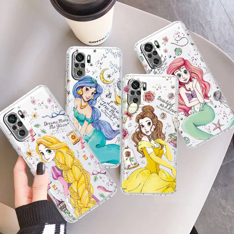 Floral Disney Princess For Xiaomi Redmi Note 12 11 11S 11T 10 9 8 7 6 5 4 Pro 5G 4G Silicone Transparent Soft Phone Case Fundas