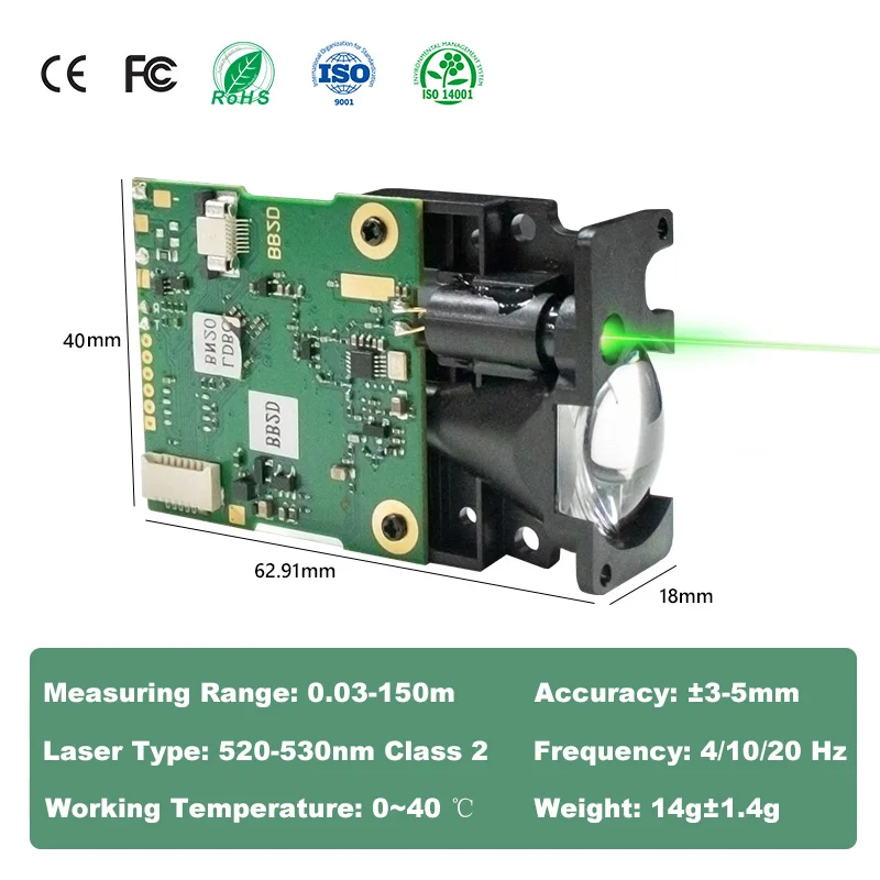 Meskernel Outdoor Use 510-550nm Green Laser Distance Sensor Module 100m Laser Rangefinder Laser Distance Detector Module