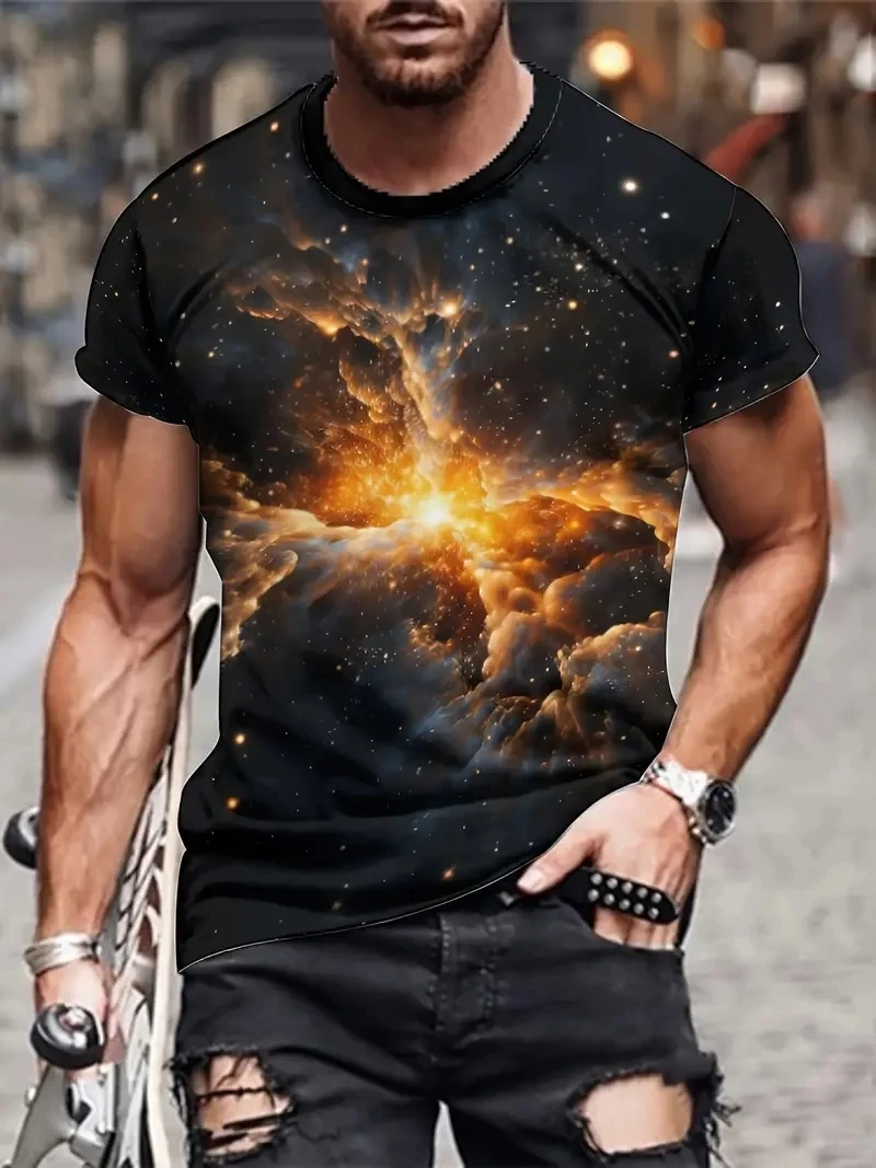 

3D T Shirt For Men Rosy Glow Clouds O-Neck Short Sleeve Tops Harajuku Men's T-shirts Oversized Tees Shirt Man Clothing