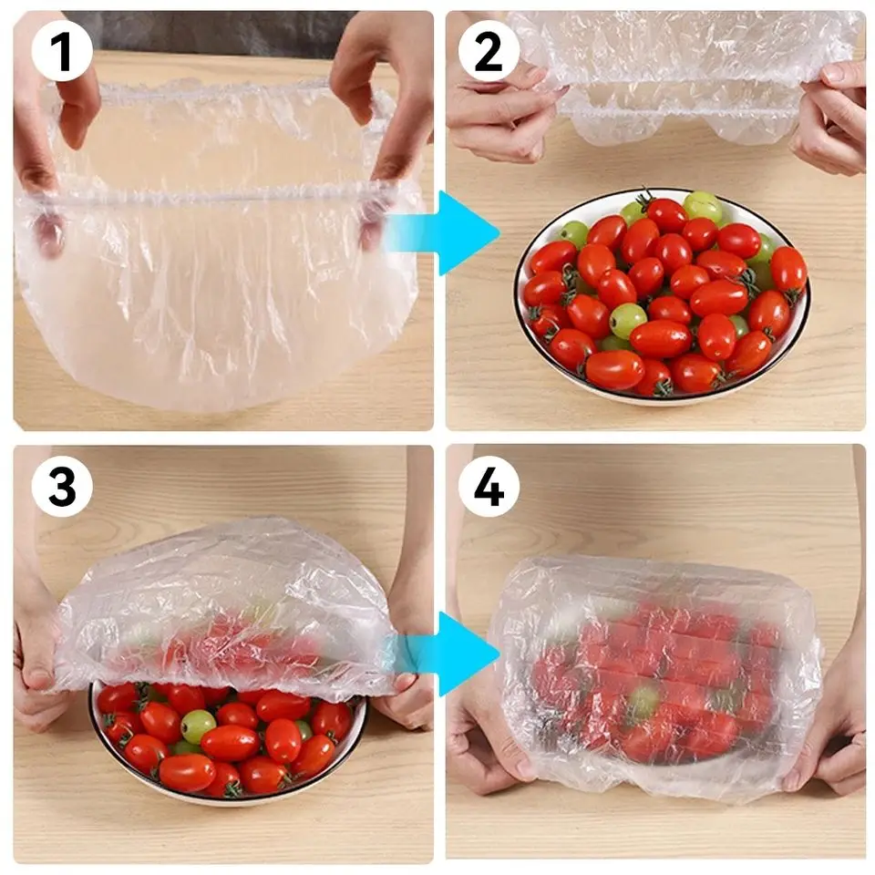 50pcs Disposable Food Cover Saran Wrap Grade Elastic Food Lids Kitchen Frige Fruit Bowl Storager Fresh Keeping Plastic Saver Bag