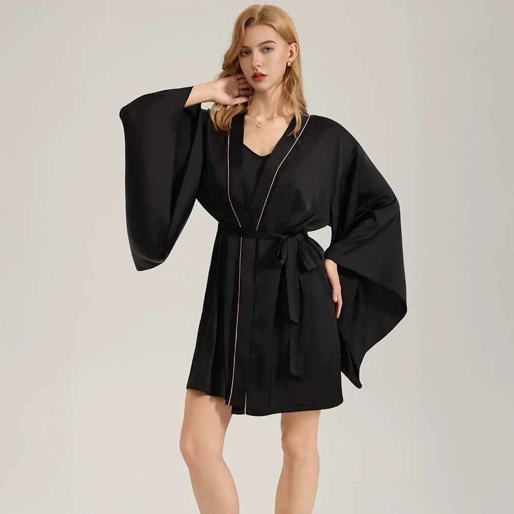 

New Satin Chiffon Female Robe Home Dressing Gown Sexy Big Sleeve Kimono Bathrobe Gown Spring Summer Loose Nightgown Lounge Wear