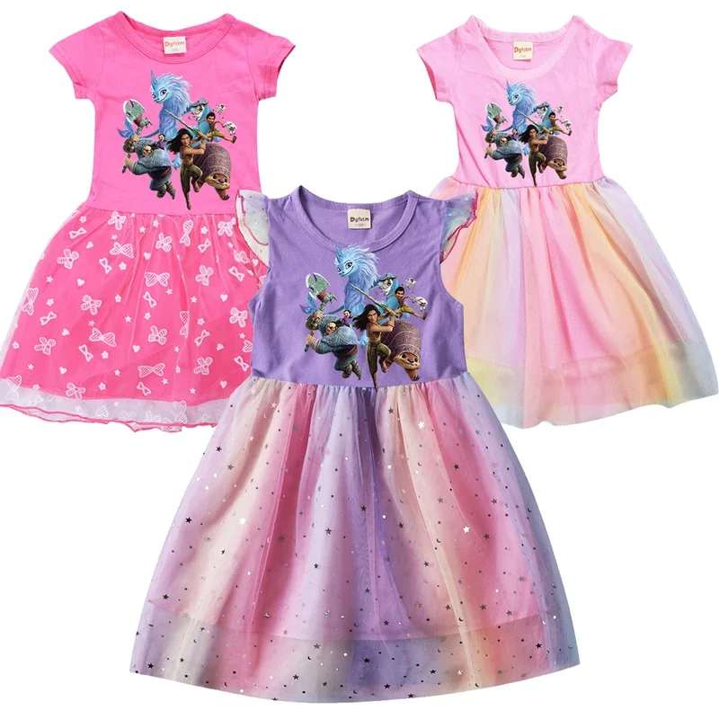 

Summer Girls Tassel Flying Sleeve Dresses Stripe Cute Kids Party for Girls Princess Dress Tops Clothes Baby Girls Rainbow Dress