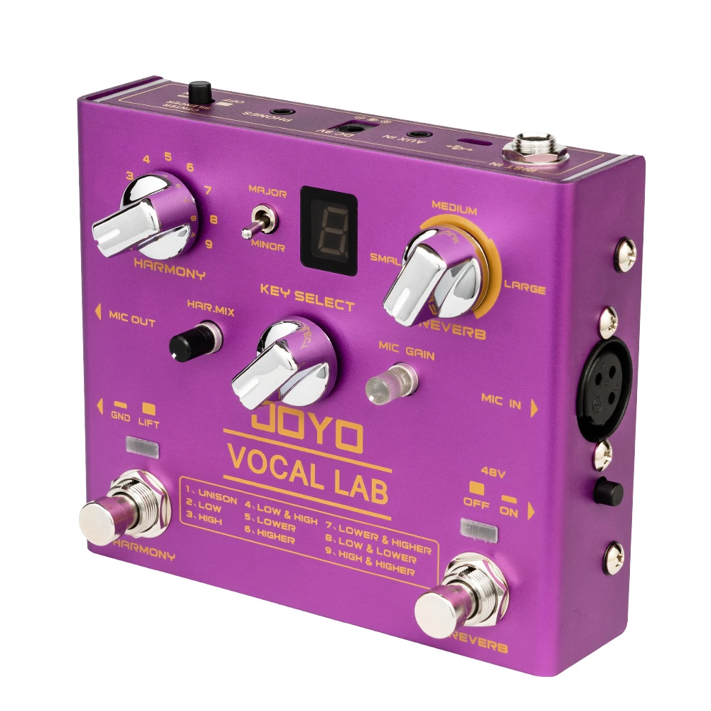 JOYO R-16 VOCAL LAB Vocal Guitar Pedal with 48V Phantom Power 9 Harmony Effects and Reverb for Singers and Live Performance