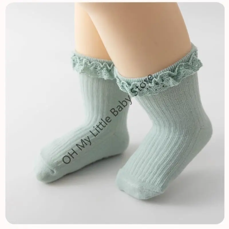 

M76C Lace Fuffled Socks Cotton Princess Girls Short Socks Trendy Solid Ankle Socks