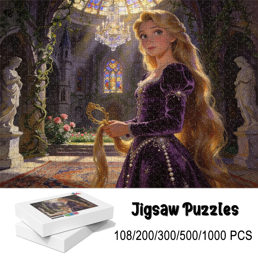 

Rapunzel Stained Glass Tower Oil Painting Puzzle 108/200/300/500/1000pcs - Chandelier Light Beam Art for Collectors