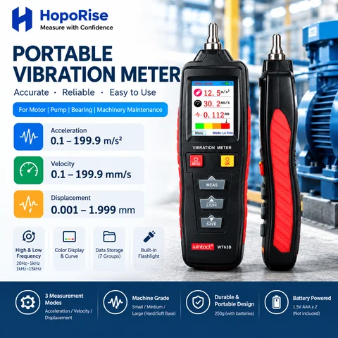 3-in-1 Portable Vibration Meter for Motor Pump Bearing Machinery Acceleration Velocity Displacement Measurement with Color LCD