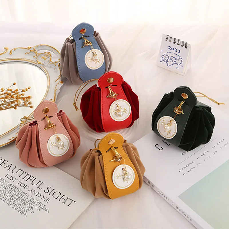 1pc Wedding Party Velvet Drawstring Candy Bags Candy Boxes Storage Containers Leather Gift Box Sachet Bags