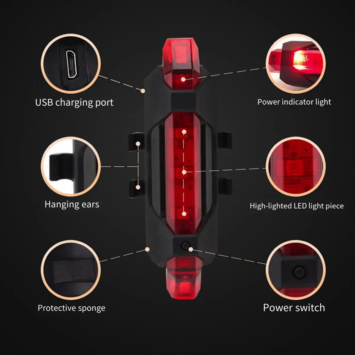 【N21R】 Helmet Bicycle Signal Lamp Waterproof Rear Tail Lamp LED Lamp, A-Red
