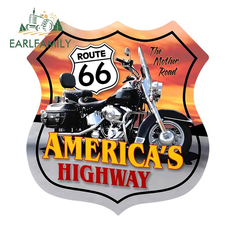 EARLFAMILY The Mother Road Route 66 Car Stickers Cool Graffiti Windshield Decals Waterproof Scratch Proof PVC Car Refrigerators