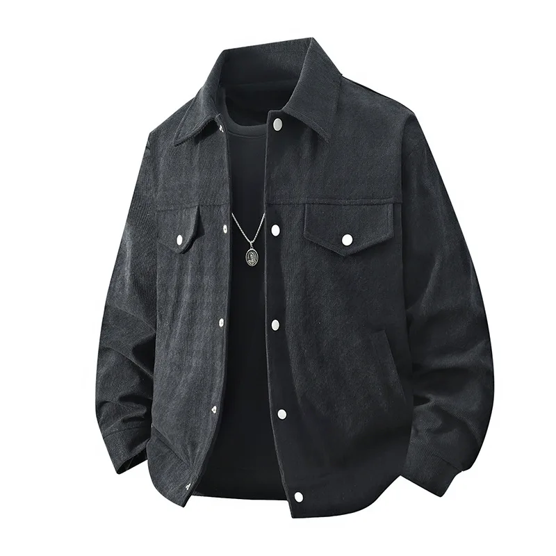 Pop Men's Plus Size Reversible Collar Workwear Jacket Vintage Plaid Urban Winter Style Casual Youth