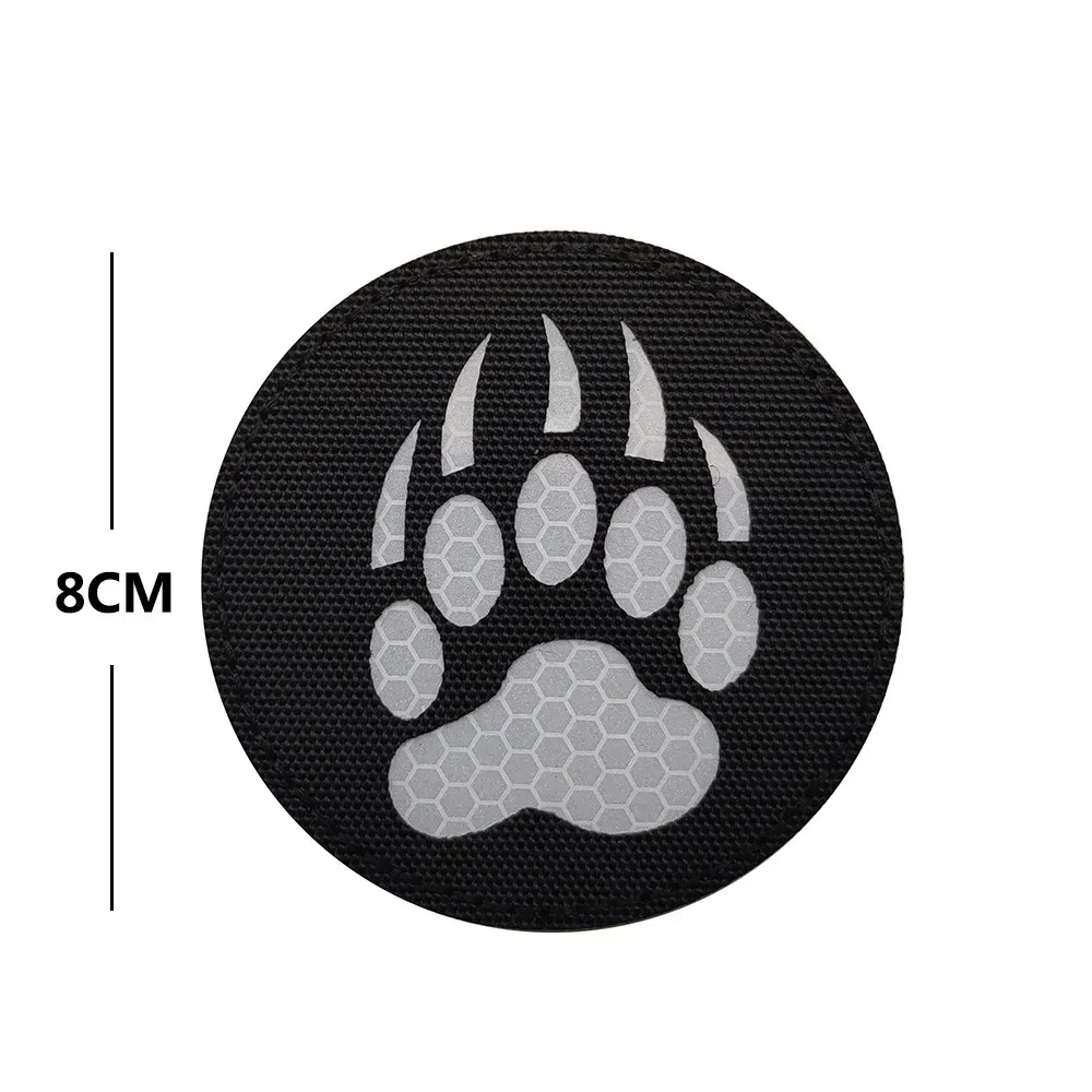 Bear Paw Morale Badge Infrared Reflection Hook and Loop Patches Tactical Armband Outdoor Equipment Backpack Decoration Stickers