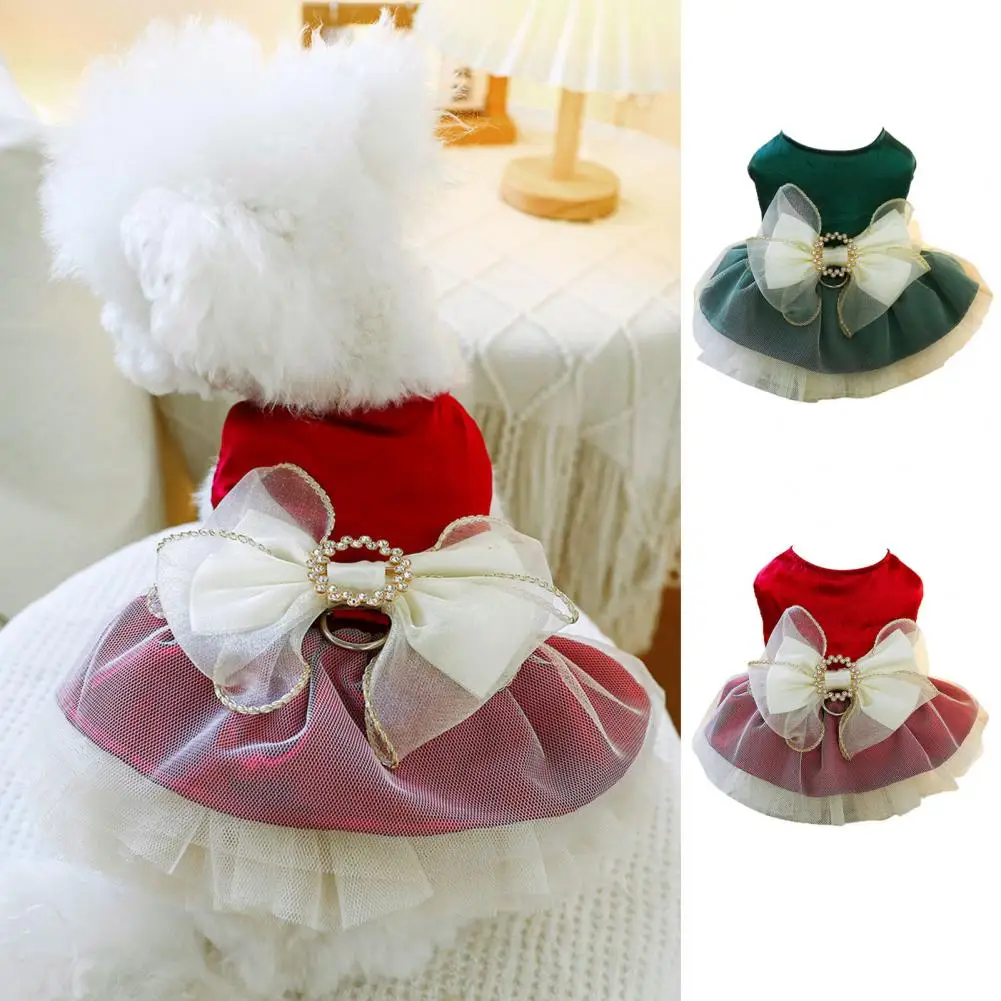 Dog Princess Costume,red green,Dog Princess Dress With Bow Decoration And Traction Ring,For Small Medium Dogs,Pet Supplies