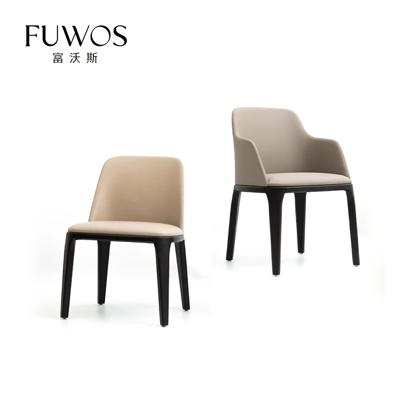 FUWOS-Silla de comedor italiana de lujo, sillón de piel de vaca, personalizado, moderno, simple, de diseñador, para el hogar, de madera maciza, para