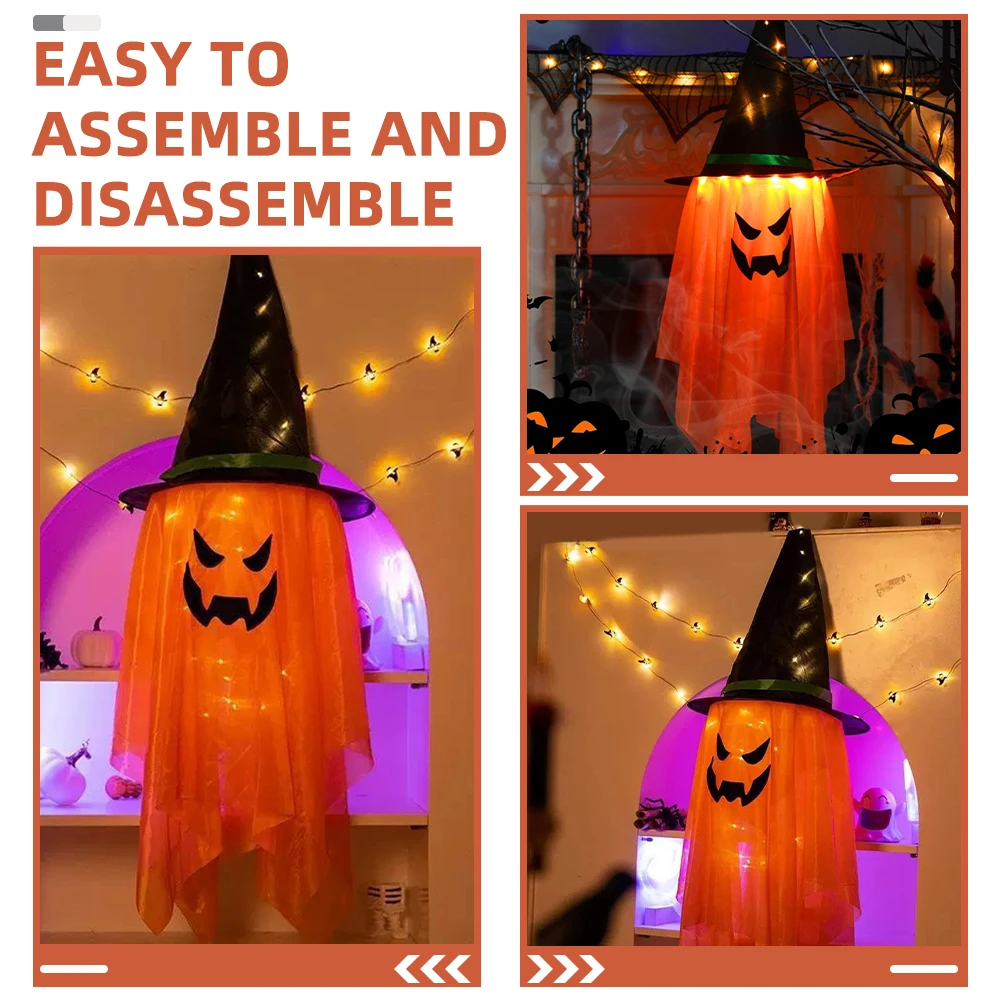 

Glowing Witch Decoration Orange LED Halloween Hanging Decorative Witch Hat Pendant Ornament Festival Yard Luminous