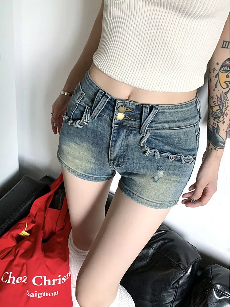 American Style Y2k Fashion Sexy Wrap Hip Denim Shorts Summer Wome Trend Hot Pants Coquette Gyaru Hip-hop High Street Jeans