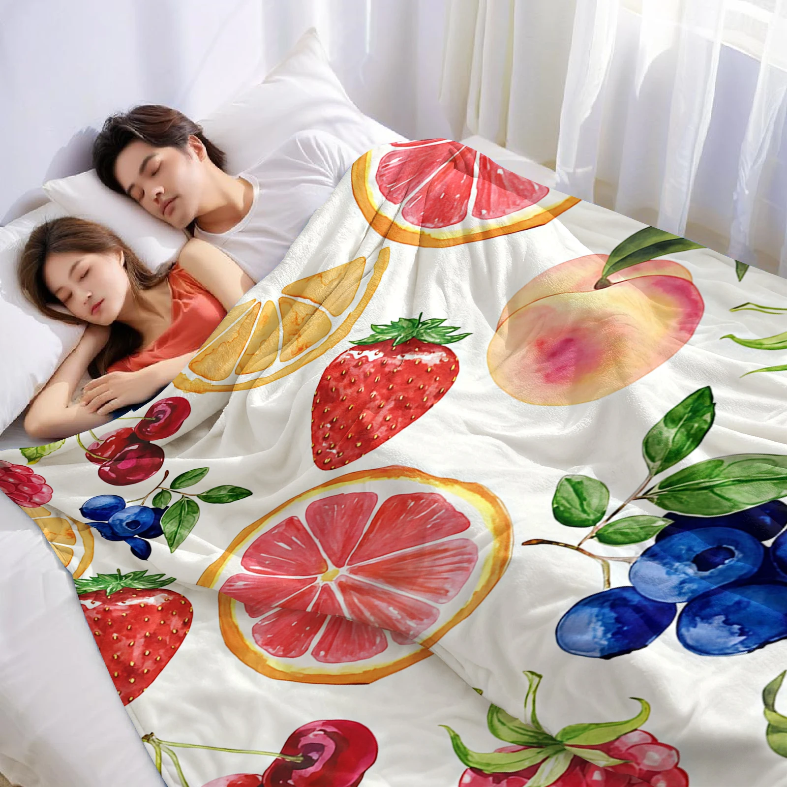Watercolor Fruit Christmas Fleece Throw Blanket Soft Warm Cozy Xmas Home Decor for Bed Sofa Couch Holiday Present