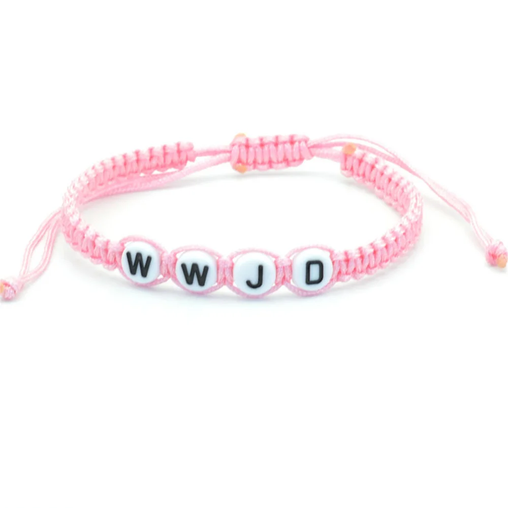 Fashion Colorful WWJD Woven Wristbands Bracelets For Women Men Religious Adjustable Rope Beaded Couple Bangle Jesus Rope Chain