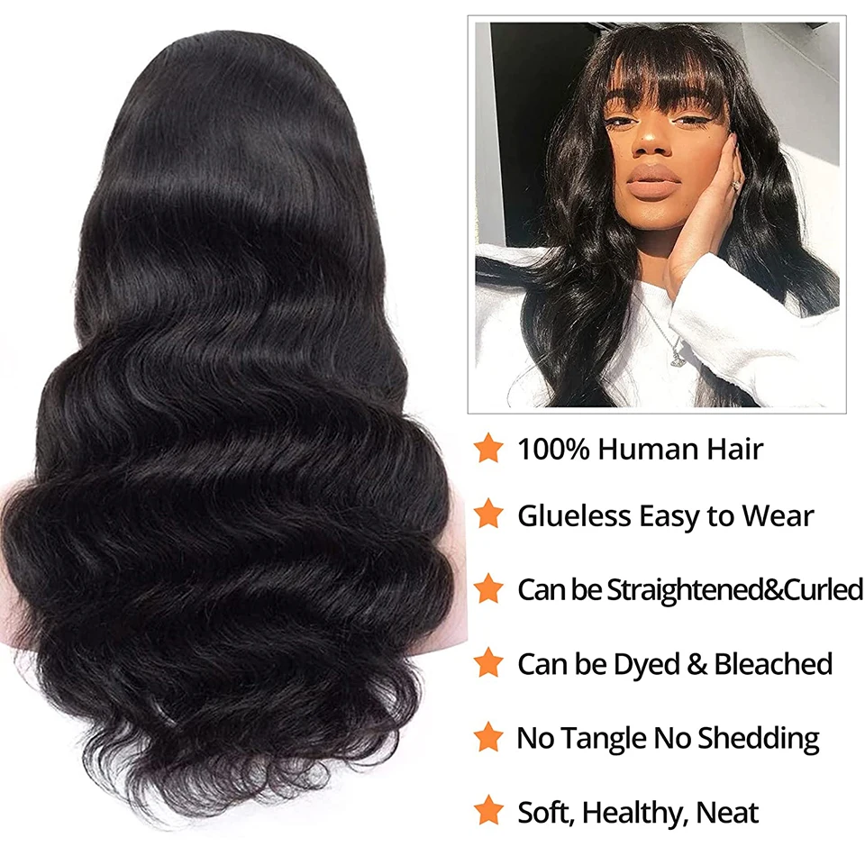 Body Wave Human Hair Wig With Bangs Human Hair Wigs Full Machine Made Wig With Bang Brazilian Virgin Remy Glueless For Women