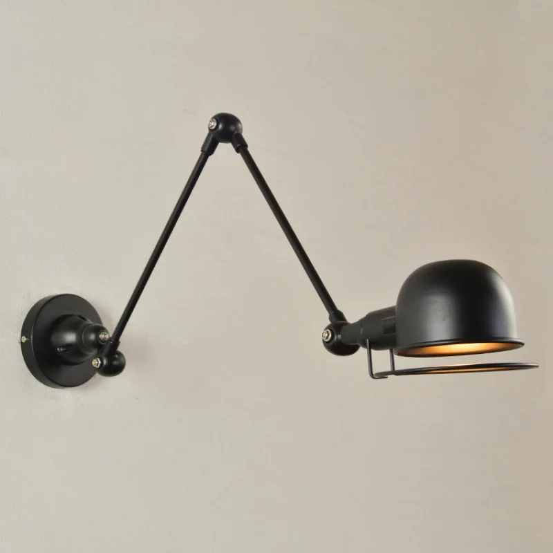 Industrial Vintage Hotel Wall Lamp Iron Material Black Color E14 Holder Foldable Sconce Light Bedroom Reading Rotatable Lustres