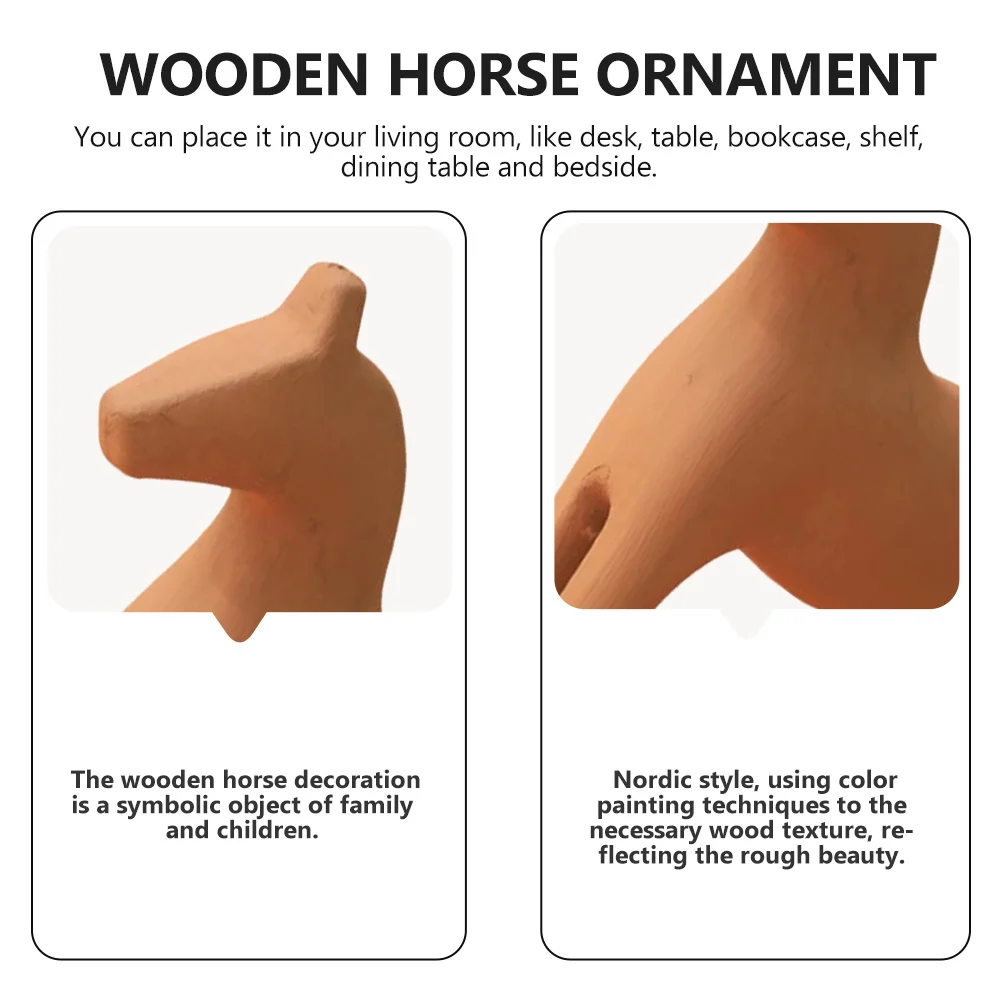 

Decorative Wooden Horse Adornment Creative Smooth Polished Surface for Home Office Tabletop Chic Horse Ornament Desktop