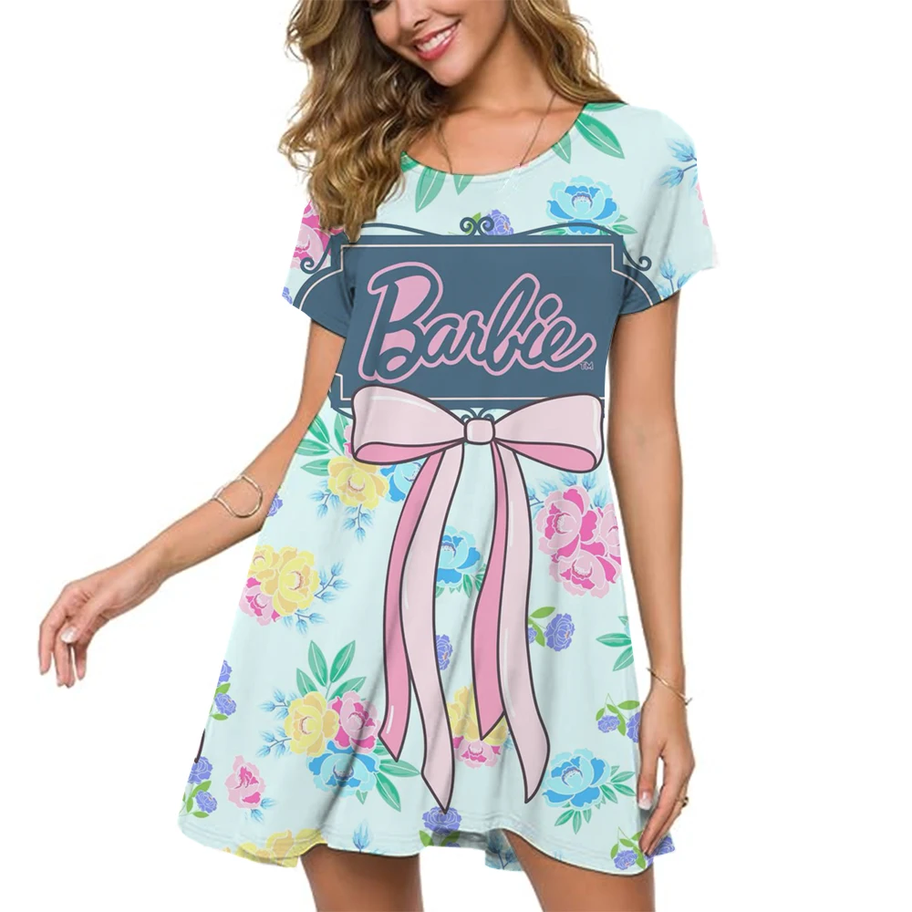 Fashion Barbie Princess Printed Elegant Dress Women's Short Sleeve Dress Midi Women's Dress Puff Dress 2024 Summer New Collectio