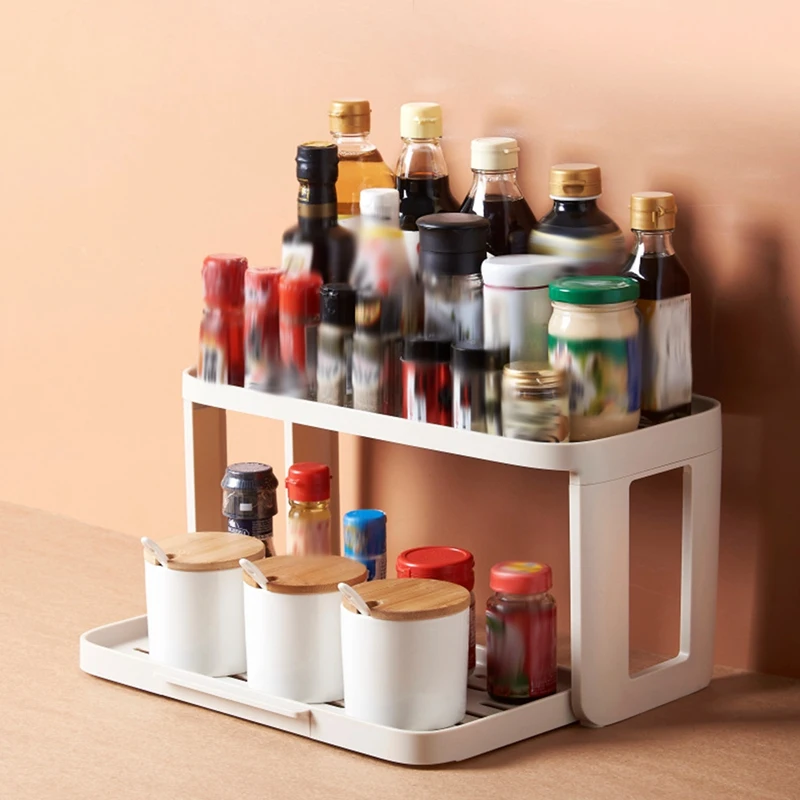 2 Tier Home Seasoning Storage Rack Spice Organizer Rack Standing Rack Multifunction Kitchen Organizer