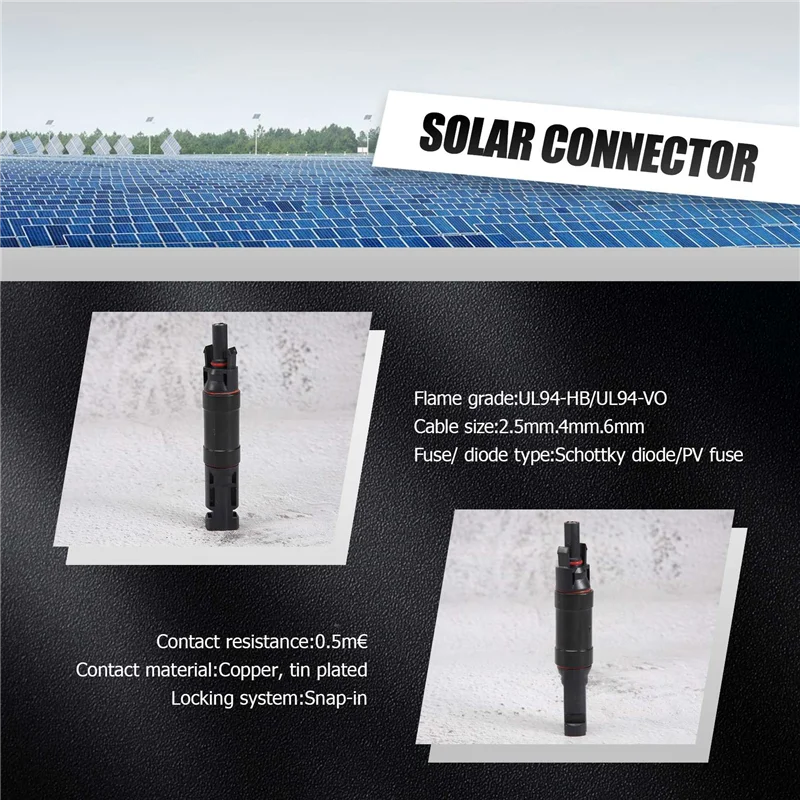 

Classy-5PCS Solar Connector With Diode Waterproof PV Connector DC1000V 20A IP67 PPO Male Female Connector Plug